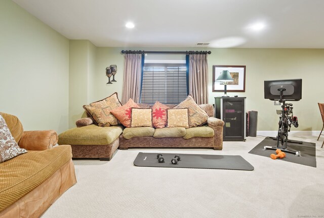 living room with light carpet