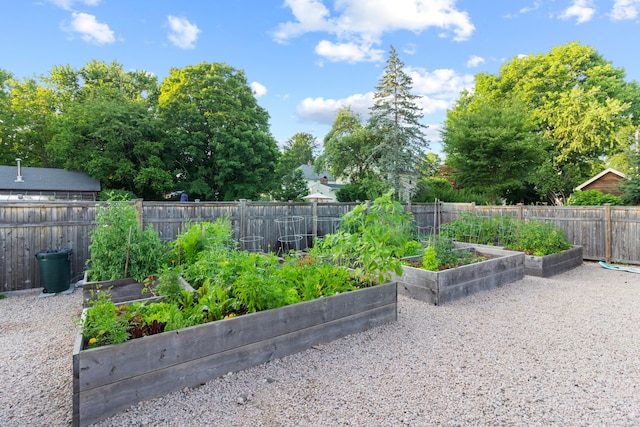 view of yard featuring fence and a vegetable garden