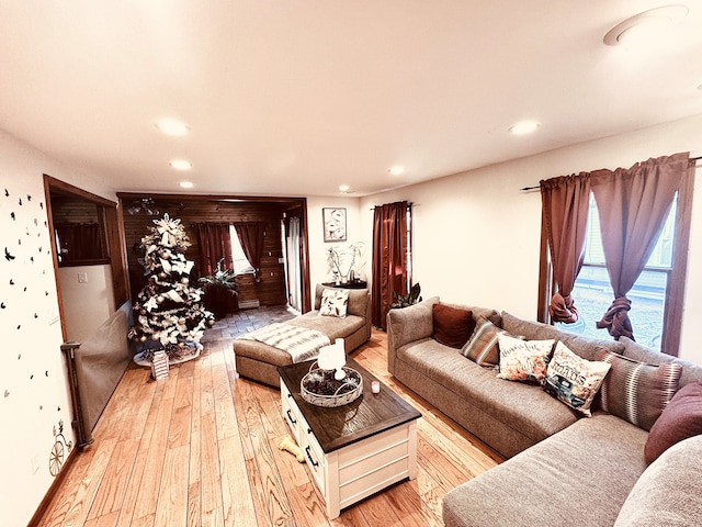 living room featuring light wood-type flooring