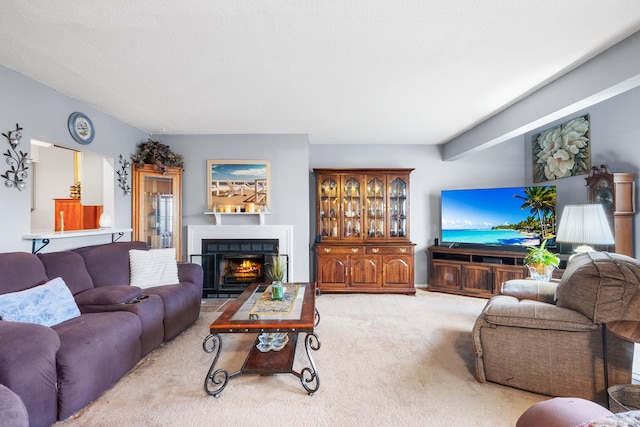 living room with light carpet