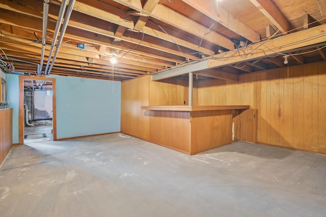 basement with wooden walls