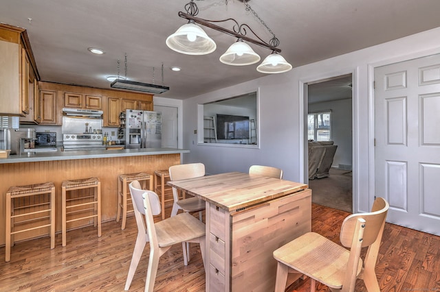 dining space featuring light hardwood / wood-style flooring