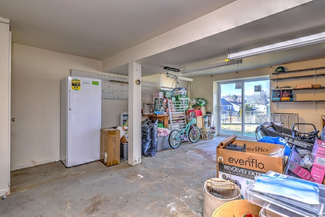 garage with white refrigerator