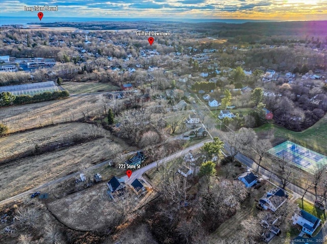 view of aerial view at dusk