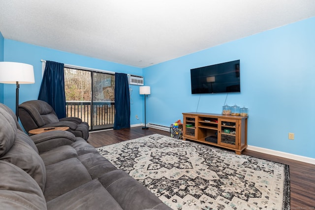 living room featuring a wall unit AC and hardwood / wood-style floors