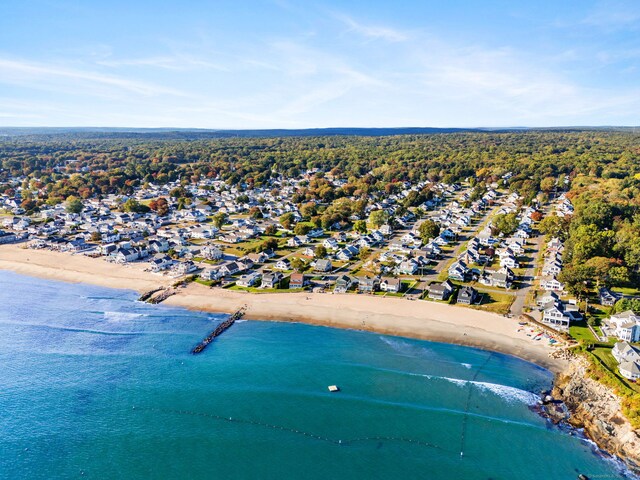 bird's eye view with a beach view and a water view