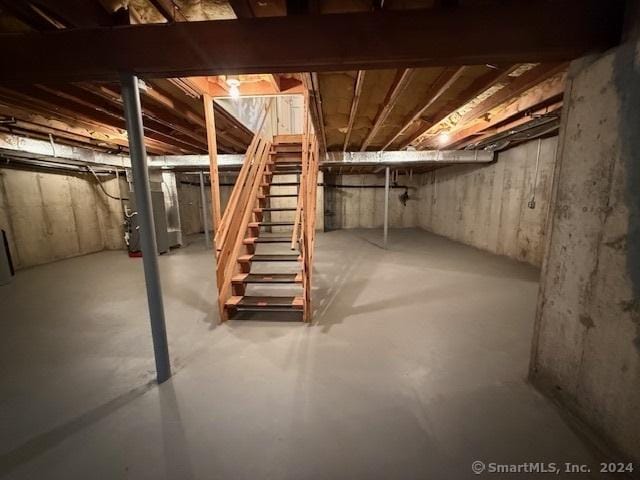 basement featuring heating unit