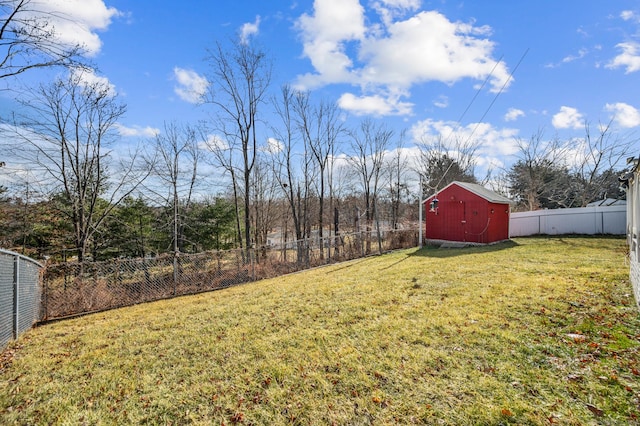 view of yard with a storage shed