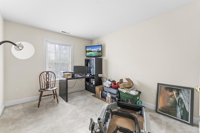 view of carpeted home office