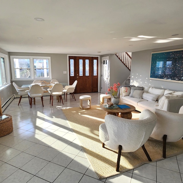 44 Washington Pkwy, Stratford, CT 06615 - living room with baseboards, stairway, and light tile patterned floors