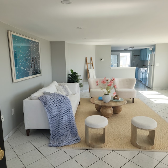 living room featuring light tile patterned floors