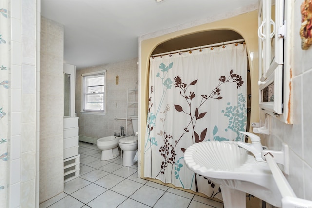 44 Washington Pkwy, Stratford, CT 06615 - full bathroom with a bidet, tile patterned flooring, toilet, a sink, and tile walls