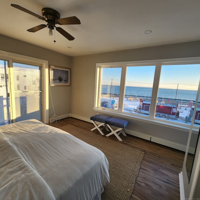 44 Washington Pkwy, Stratford, CT 06615 - bedroom with wood finished floors, a water view, a ceiling fan, and baseboards
