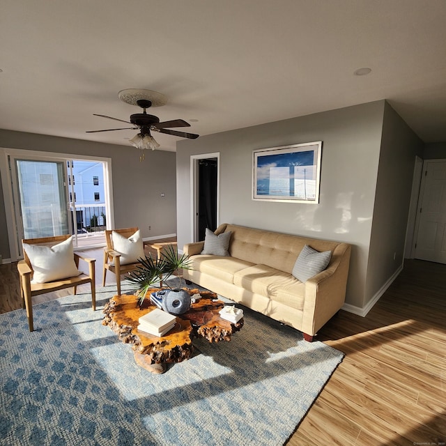 44 Washington Pkwy, Stratford, CT 06615 - living room with ceiling fan, baseboards, and wood finished floors