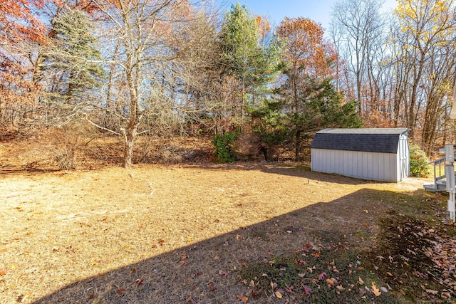 view of yard featuring a shed