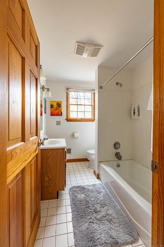 full bathroom featuring tile patterned flooring, vanity, shower / bathtub combination, and toilet