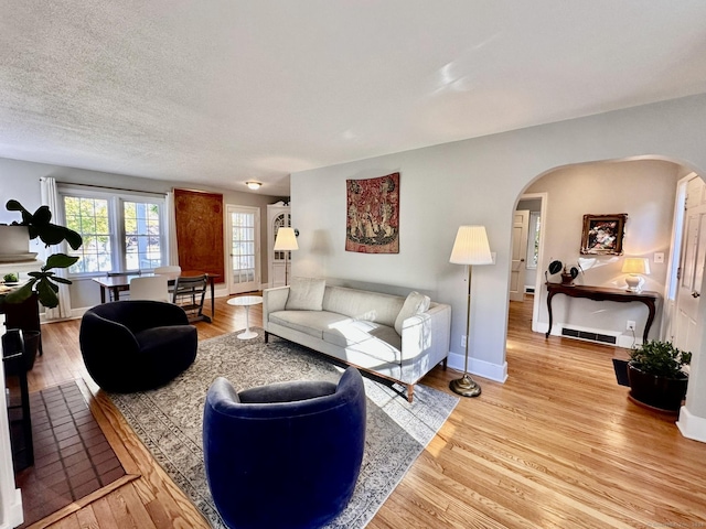 living room with light hardwood / wood-style flooring