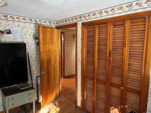 interior space with dark hardwood / wood-style flooring