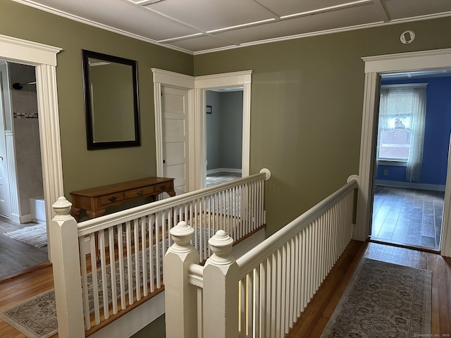 hallway with dark hardwood / wood-style flooring