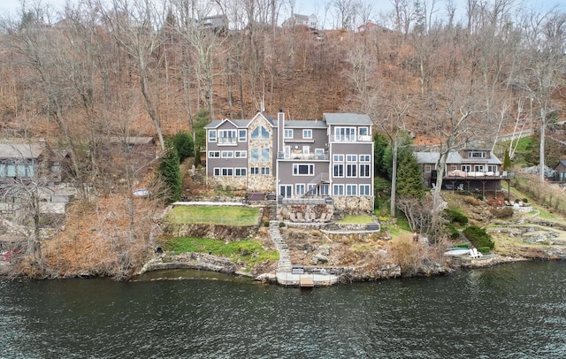 aerial view with a water view