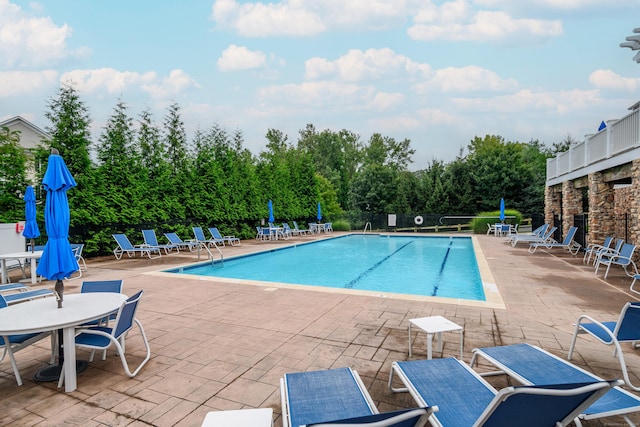 view of swimming pool with a patio