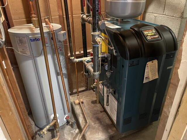 utility room with water heater