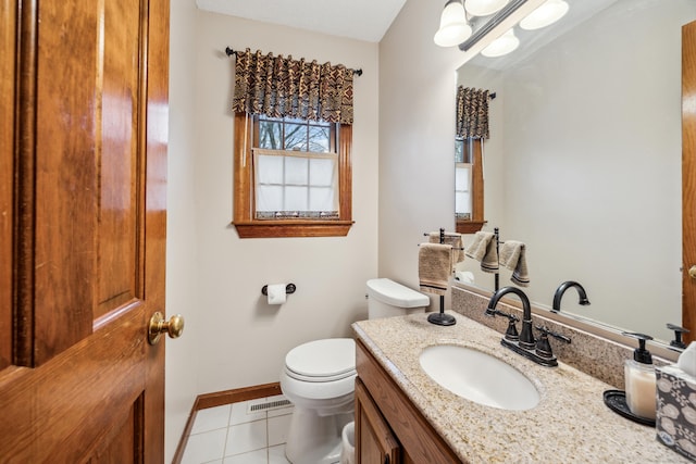 bathroom featuring toilet, vanity, and tile patterned floors