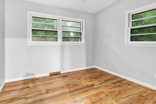 unfurnished room with a healthy amount of sunlight and light hardwood / wood-style floors