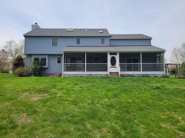 16 Snow Rdg S, Middletown, CT 06457 - rear view of property with a yard, a chimney, and a sunroom