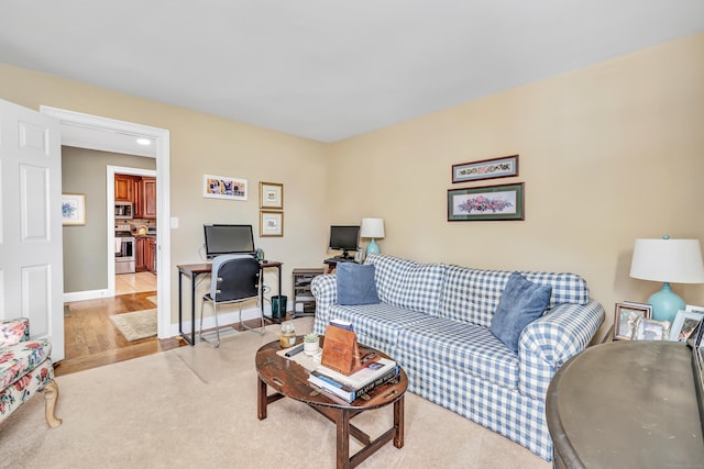 living room with light hardwood / wood-style flooring