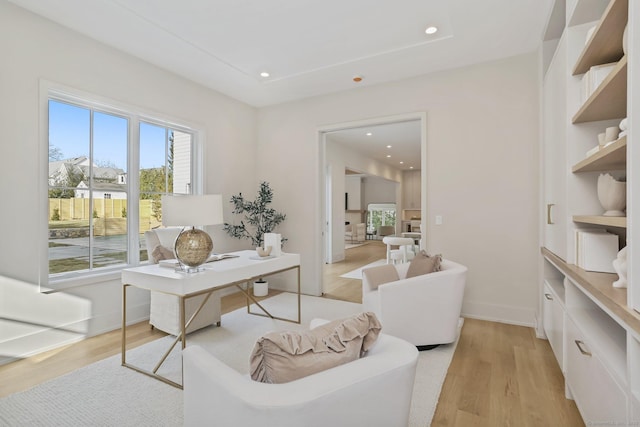 office space with light hardwood / wood-style floors