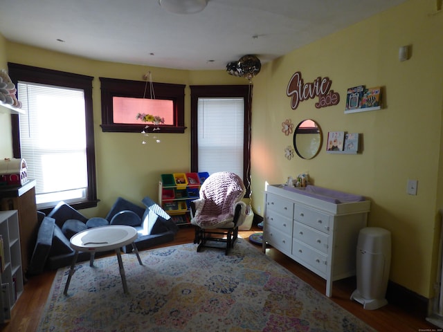 living area with wood-type flooring