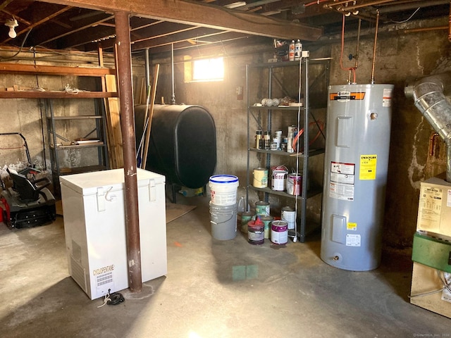 basement featuring water heater