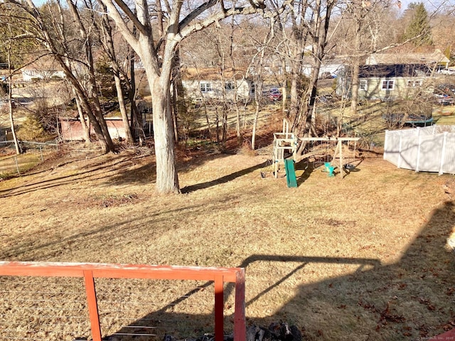 view of yard with a playground