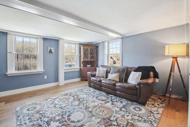 living room with light hardwood / wood-style floors