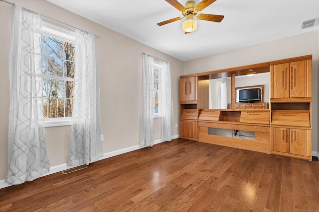 kitchen with hardwood / wood-style flooring and ceiling fan