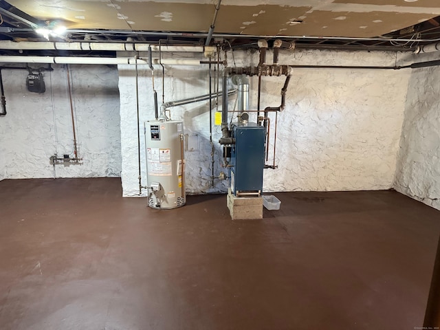 basement featuring water heater