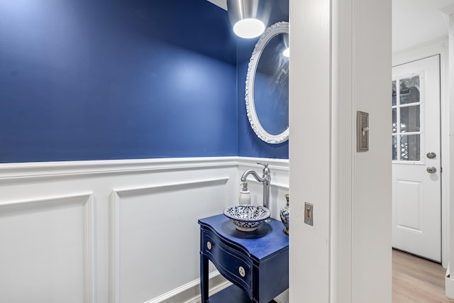 bathroom with wood-type flooring