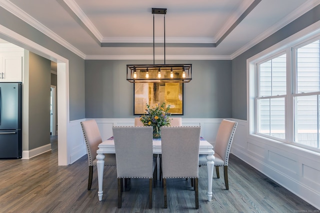 LOT7 Deerwood Rd, Oxford, CT 06478 - dining space with a raised ceiling, dark wood-type flooring, wainscoting, and ornamental molding
