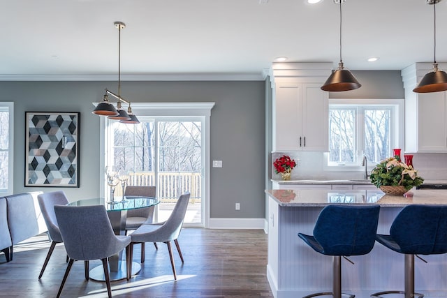 LOT7 Deerwood Rd, Oxford, CT 06478 - kitchen featuring white cabinetry, a sink, light stone counters, decorative backsplash, and dark wood-style flooring
