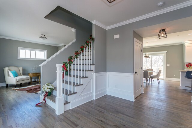LOT7 Deerwood Rd, Oxford, CT 06478 - staircase featuring crown molding, wood finished floors, and baseboards