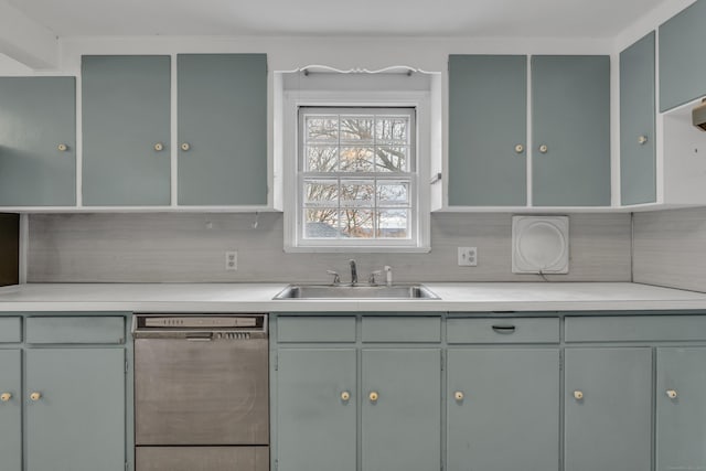 kitchen with backsplash, stainless steel dishwasher, and sink