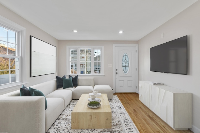 living room with light hardwood / wood-style floors