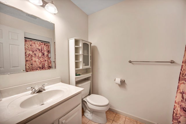 bathroom featuring tile patterned floors, vanity, and toilet