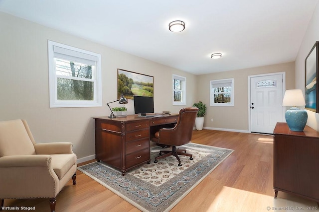 office area featuring light hardwood / wood-style floors