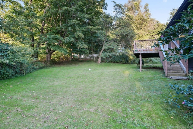 view of yard with a wooden deck