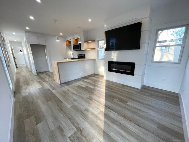 unfurnished living room with light wood-type flooring