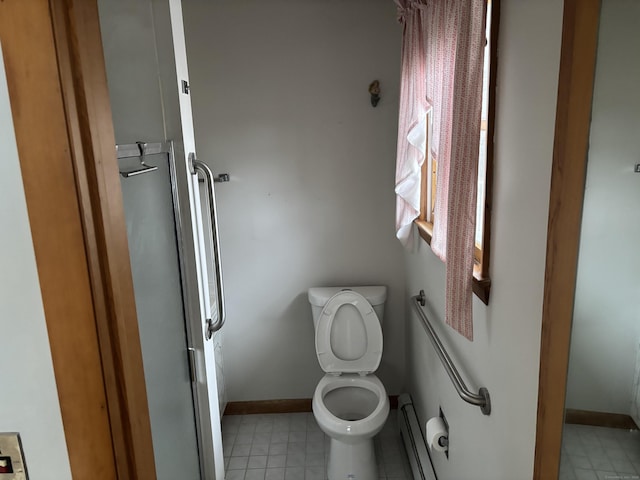 145 Massapeag Side Rd, Montville, CT 06382 - bathroom with baseboard heating, baseboards, toilet, and tile patterned flooring