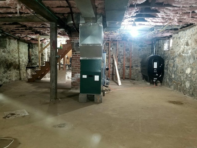 basement featuring heating unit