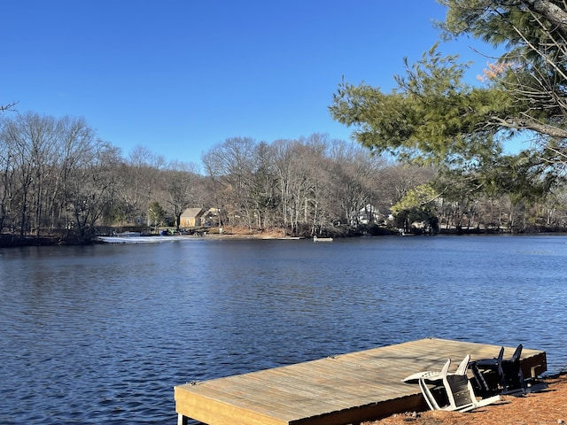 view of dock with a water view